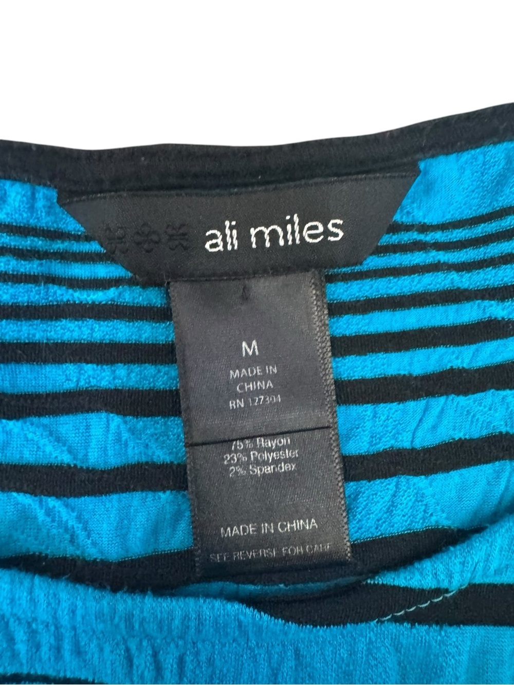 Al Miles Blue Black Striped Tunic Top Medium Asymmetrical Artsy Boho Career E21 - Picture 4 of 5